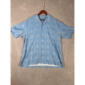 TOMMY BAHAMA Hawaiian Shirt Mens XL 100% Silk Blue‎ Camp Aloha Floral